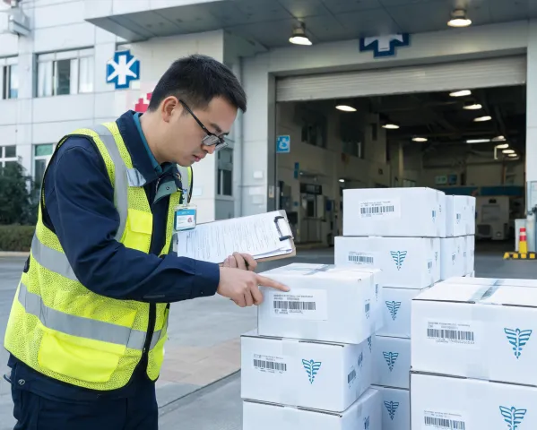 Field service engineer at hospital receiving dock