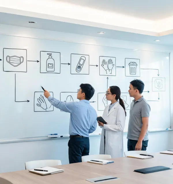 R&D whiteboard infection-control session